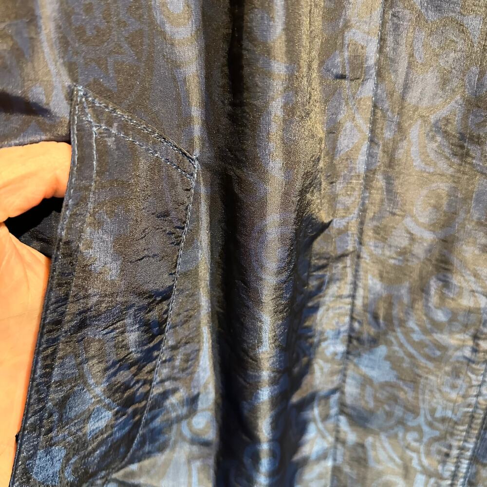 John Weitz Size 6 Trench coat Rain jacket Vintage Luxury Blue Black Print Lined - Picture 10 of 11